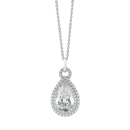 Pear With Round Cut Natural Earth Mined Diamond Pendant Necklace 5.5 Carat White Gold 14K
