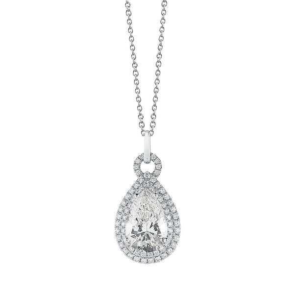 Pear With Round Cut Diamond Pendant Necklace 5.5 Carat White Gold 14K