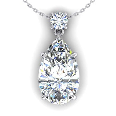 White Gold Pendant Pear & Round Diamond Necklace