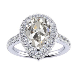 Pear & Round Old Cut Halo Diamond Anniversary Ring 3.50 Carats