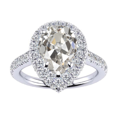 Pear & Round Old Cut Halo Diamond Anniversary Ring 3.50 Carats