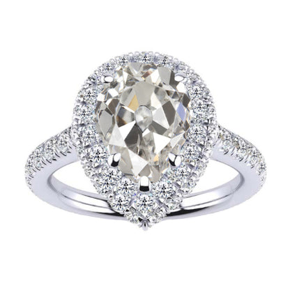 Pear & Round Old Cut Halo Diamond Anniversary Ring 3.50 Carats