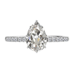 Pear & Round Old Mine Cut Real Diamond Solitaire With Accent Ring 3 Carats