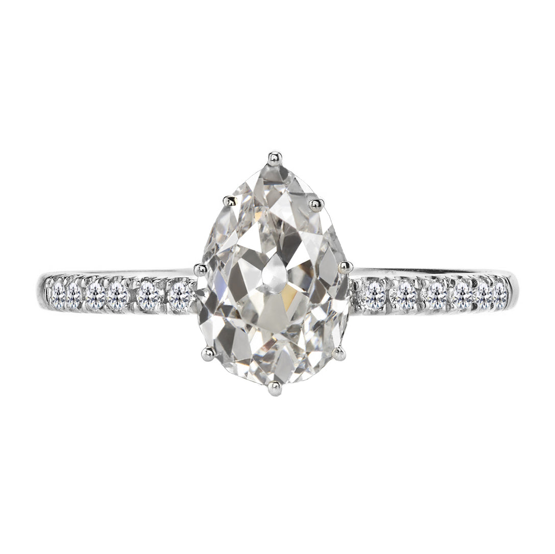 Pear & Round Old Mine Cut Diamond Solitaire With Accent Ring 3 Carats
