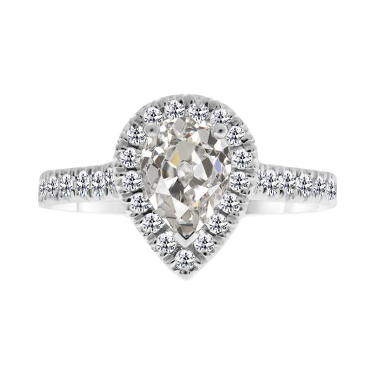 Pear & Round Old Mine Cut Halo Diamond Engagement Ring 3.50 Carats