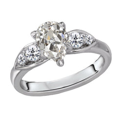 Pear and Round Old Cut Diamond Ring Three Prong Set 3 Carats