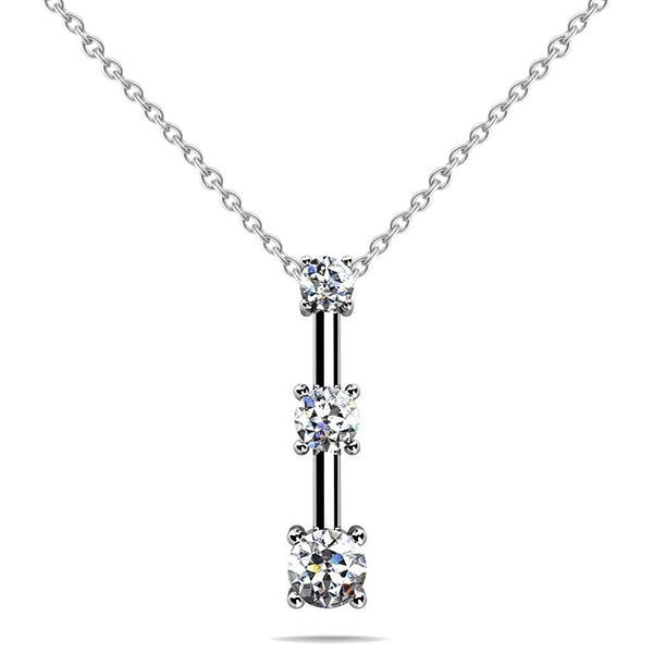 Pendant Gold 14K 2.25 Ct Four Prong Set Round 3 Stone Lab Grown Diamond Drop