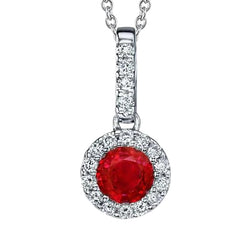 Pendant Necklace Round Cut 6.80 Ct. Ruby And Diamonds Gold White 14K