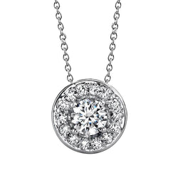 Pendant Necklace Sparkling 3 Carats Round Cut Diamonds Centered