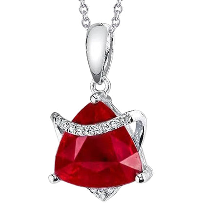 Pendant Necklace Trillion And Round Cut 6.30 Ct. Ruby IGI CERTIFIED With Diamonds