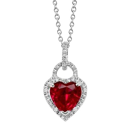 Pendant Necklace White Gold 14K 5.20 Ct. Ruby With Natural Earth Mined Diamonds
