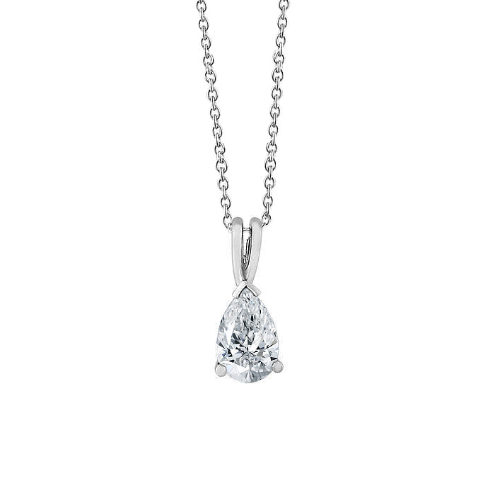 Pendant Necklace With Chain 1.50 Carat Pear Cut Natural Earth Mined Diamond White Gold