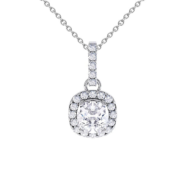 Pendant Necklace With Chain 2.60 Carats Natural Earth Mined Diamonds White Gold 14K
