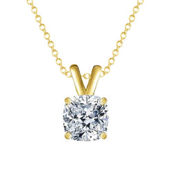 Pendant Necklace With Chain 3 Carat Big Diamond Yellow Gold 14K