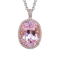 Pendant Necklace With Chain 35.25 Carats Kunzite With Natural Earth Mined Diamonds