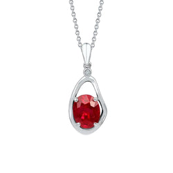 Pendant Necklace With Chain Ruby And Natural Earth Mined Diamonds 2.55 Carats WG 14K