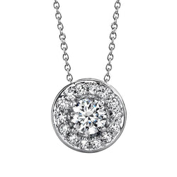 Pendant Necklace Sparkling 3 Carats Round Cut Natural Diamonds Centered