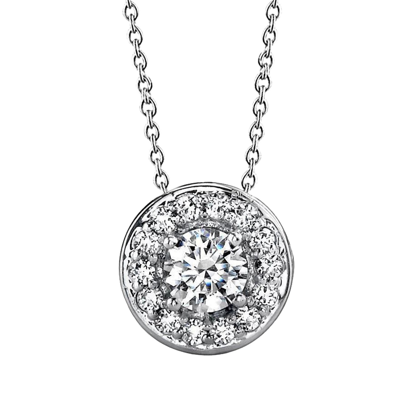 Pendant Necklace Sparkling 3 Carats Round Cut Natural Diamonds Centered