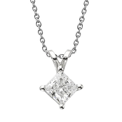 Pendant Necklace With Chain 2.50 Carat Princess Cut Lab Grown Diamond 14K Gold
