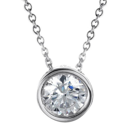 Bezel Set Pendant White Gold Solitare Sparkling Round 2 Ct GIA Certified Lab Grown Diamond