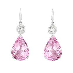 Pink Kunzite And Diamond Dangle Earring 10.40 Carats White Gold 14K