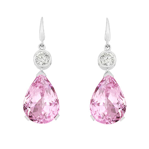 Pink Kunzite And Diamond Dangle Earring  Woman's  Weeding  White Gold