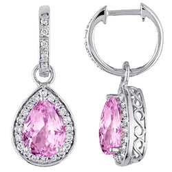 Pink Kunzite And Natural Earth Mined Diamond Hoop Dangle Ladies Earring 20.50 Carats