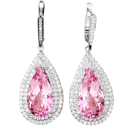 Pink Kunzite And Natural Earth Mined Diamond Lady Dangle Earring Fine Gold Jewelry 11.66 Ct