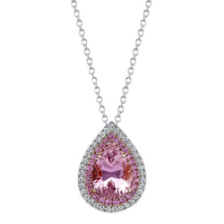 Pink Kunzite And Diamond Necklace Pendant 14K Two Tone Gold 11.75 Ct.