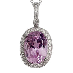 Pink Kunzite And Diamond Pendant White Gold 14K Lady Jewelry 9 Ct