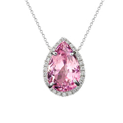 Pink Kunzite And Natural Earth Mined Diamond Women Necklace Pendant 37 Ct. White Gold 14K