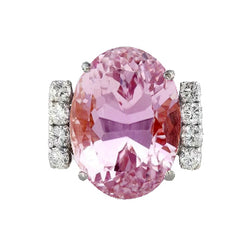 Pink Kunzite And Diamonds 17.80 Carats Ring 14K White Gold