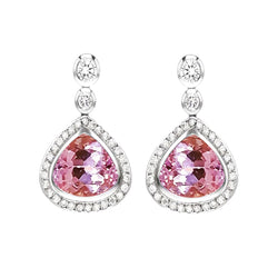 Pink Kunzite With Diamond Dangle Earrings 23.50 Carat White Gold 14K