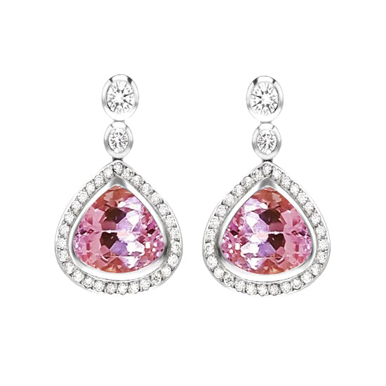 Pink Kunzite With Diamond Dangle Earrings   Brilliant sparkling best gift   White Gold