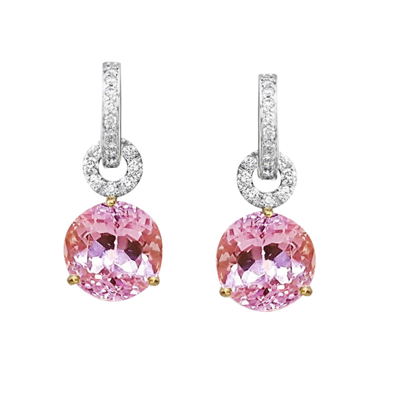  White Gold  Brilliant sparkling best gift  Pink Kunzite With Diamond Dangle Woman Earrings
