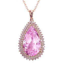 Pink Kunzite With Natural Earth Mined Diamonds 25.35 Ct Pendant Necklace Rose Gold 14K
