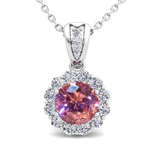 Pink Sapphire And Natural Earth Mined Diamond 7 Carats Pendant Necklace 14K White Gold