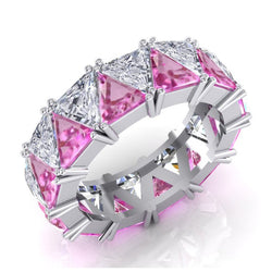 Trilliant Pink Sapphire Diamond Eternity Band 9 Ct Gemstone Jewelry
