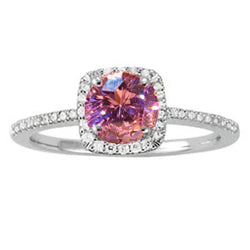 Pink Sapphire Round Center WG Solitaire With Accents Ring 1.15 Ct.