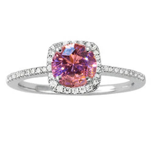 fancy Engagement Pink Sapphire Round Center WG Solitaire With Accents Ring