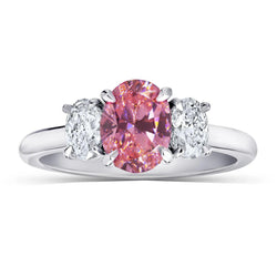 3 Stone Ring Pink Sapphire With Diamonds 3.50 Carats White Gold 14K