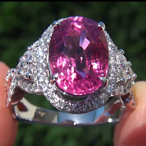 13.25 Ct Pink Tourmaline And Diamonds Wedding Ring Gold White 14K