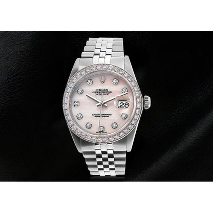 Pink Mop Diamond Dial Rolex Datejust Watch Oyster Perpetual Bezel Diamond Unisex Rolex