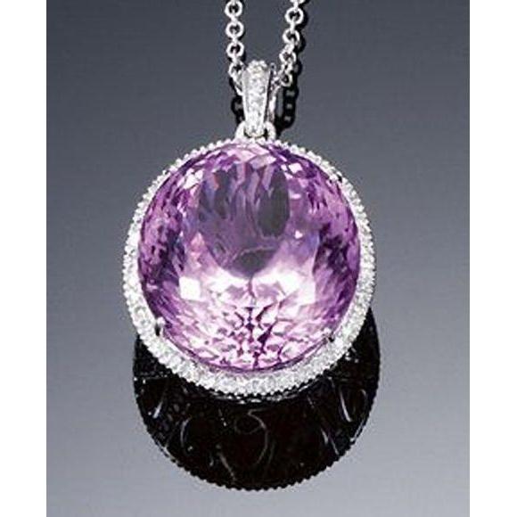 Pink Oval Cut Kunzite With Diamond Necklace Pendant 24.50 Ct. Gemstone Pendant
