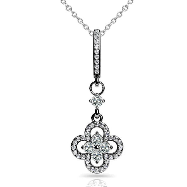 Precious Petals Round Shaped Natural Earth Mined Diamond Pendant Necklace 0.91 Ct. WG 14K
