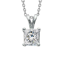 Princess 2 Carats Solitaire Prong Set Genuine Lab Grown Diamond Pendant White Gold 14K