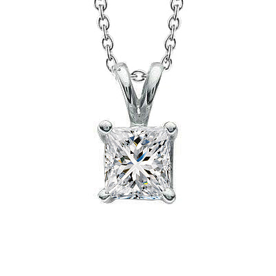 Princess 2 Carats Solitaire Prong Set Natural Diamond Pendant White Gold 14K