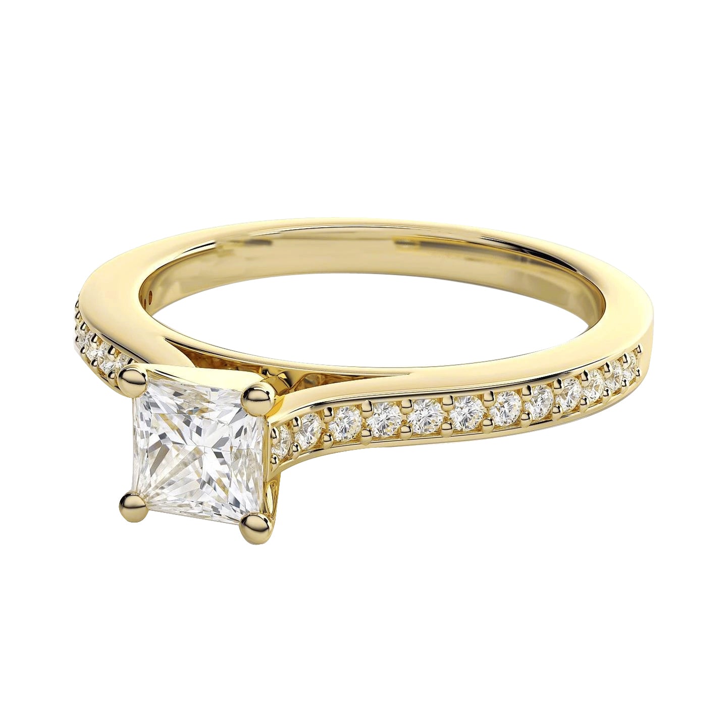 Brilliant Sparkling Solitaire Ring with Accents White Gold Diamond 