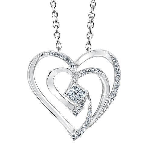 Princess And Round Diamond Heart Love Pendant Jewelry 