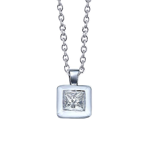Princess Cut 1 Carats Natural Earth Mined Diamonds Pendant Necklace White Gold 14K